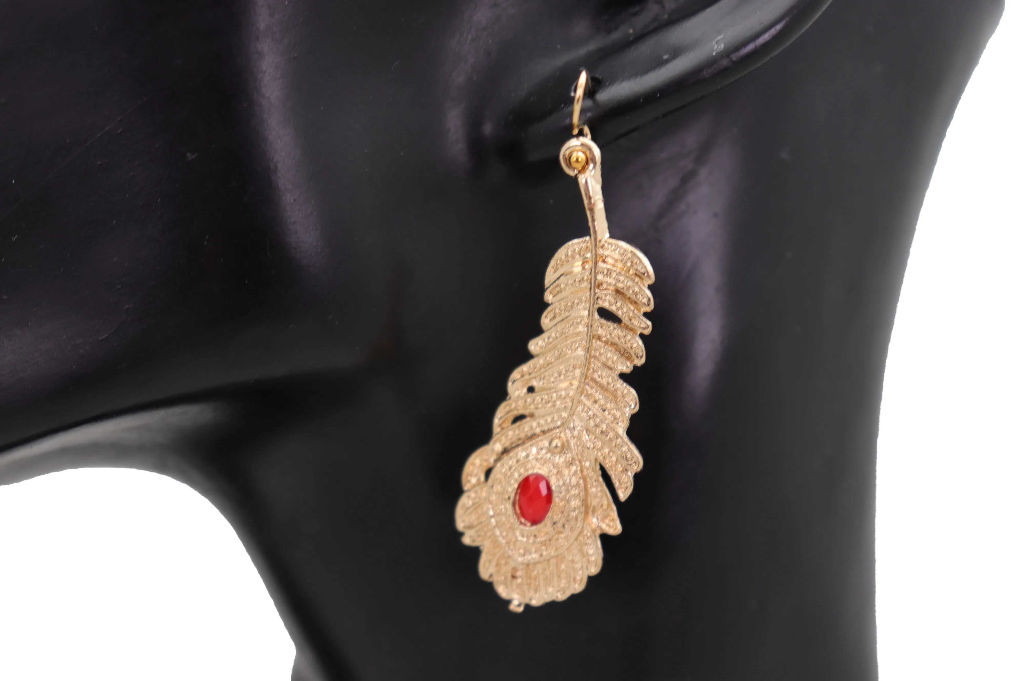 Metal Peacock Feather Dangle Earrings