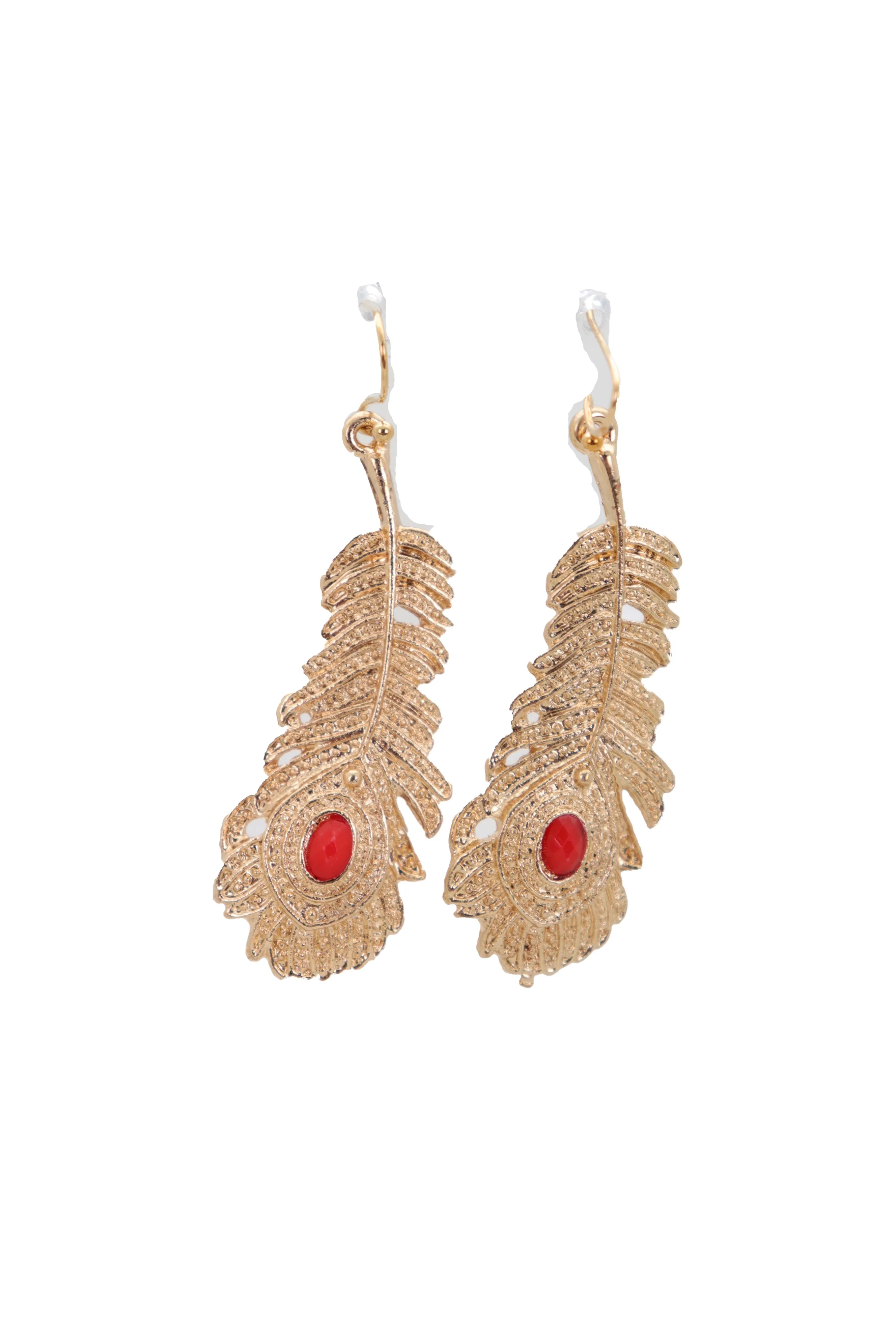Metal Peacock Feather Dangle Earrings