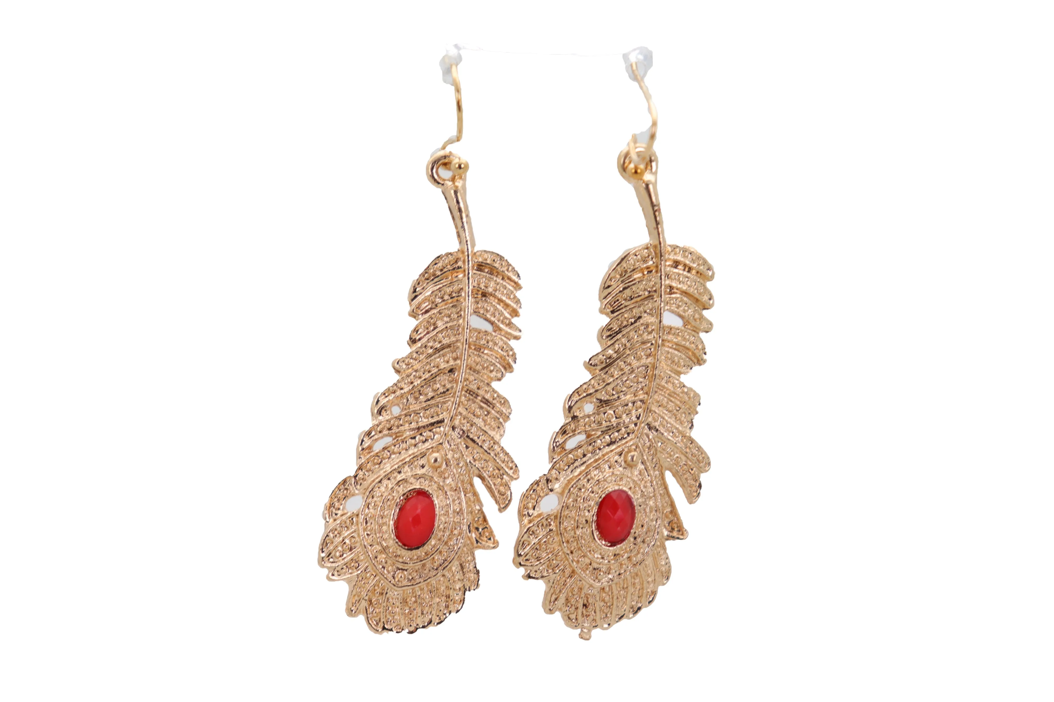 Metal Peacock Feather Dangle Earrings