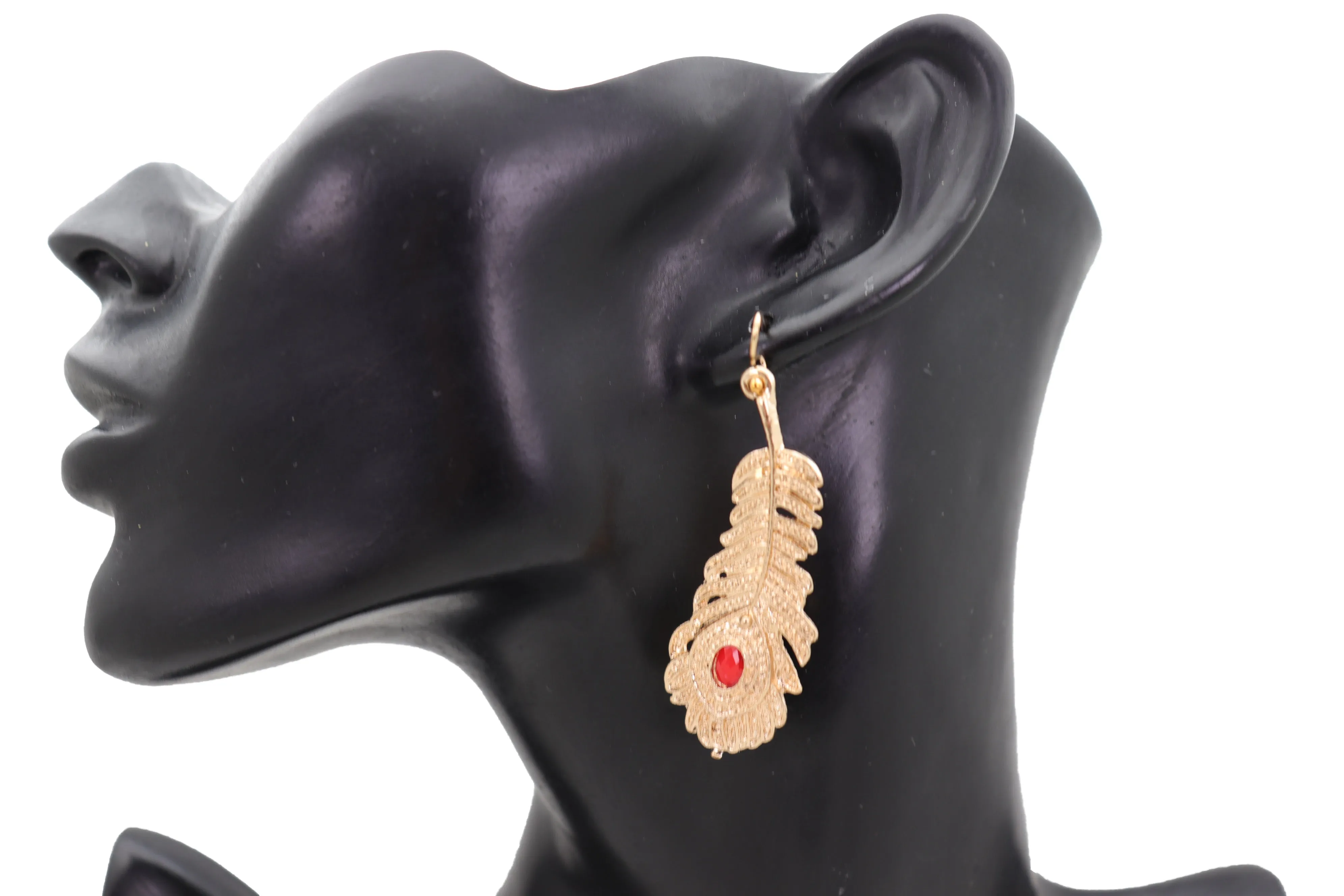 Metal Peacock Feather Dangle Earrings