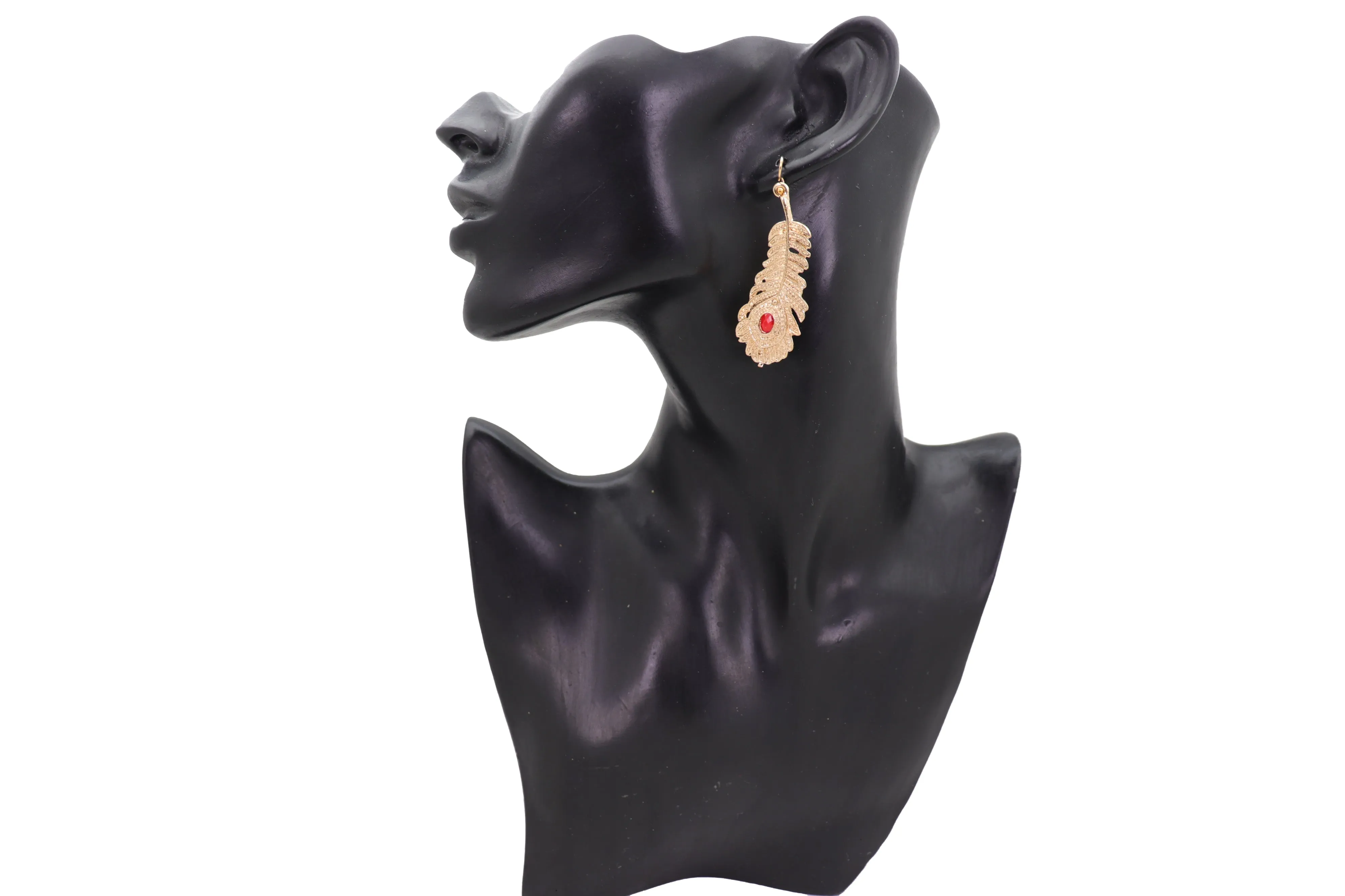Metal Peacock Feather Dangle Earrings