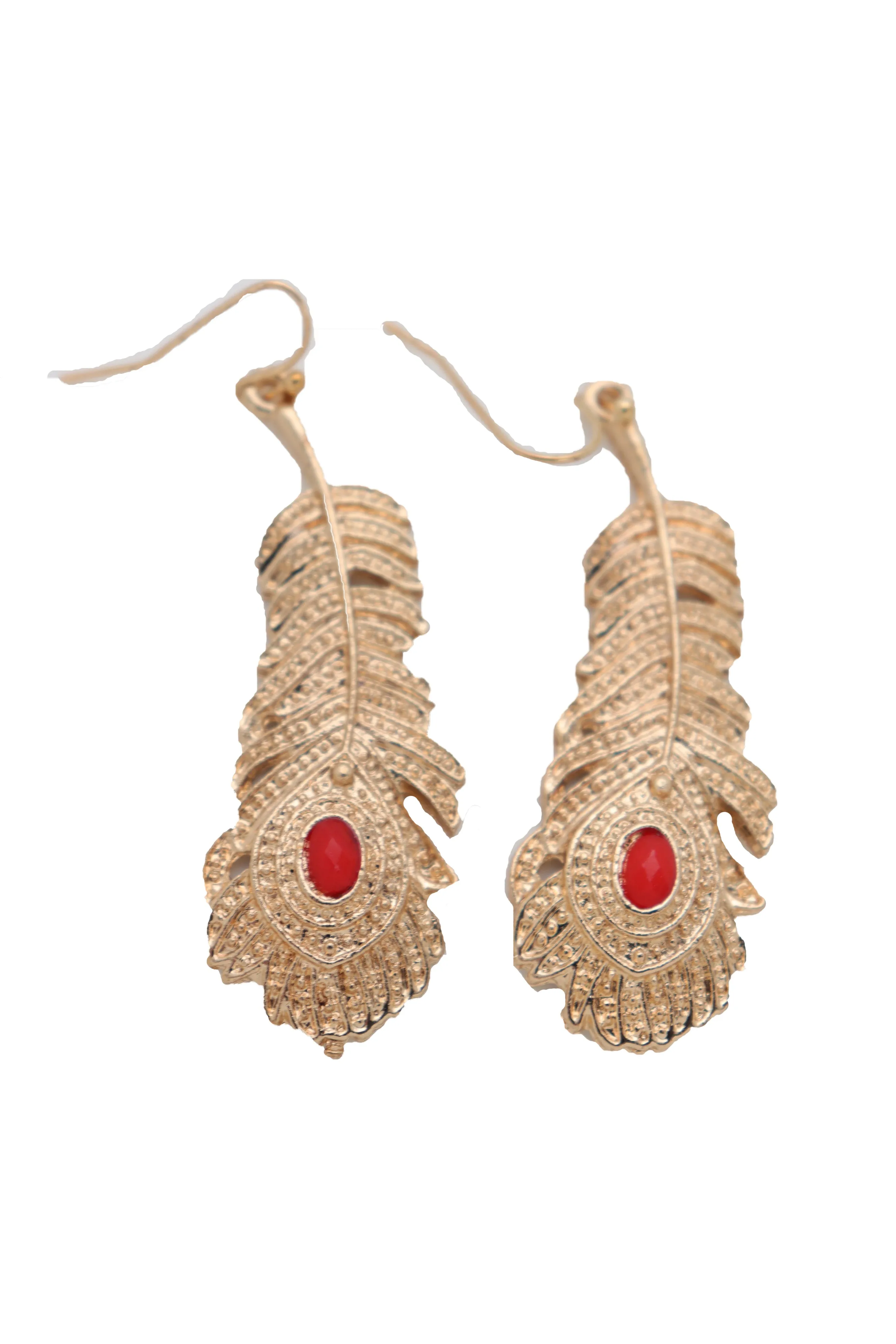 Metal Peacock Feather Dangle Earrings