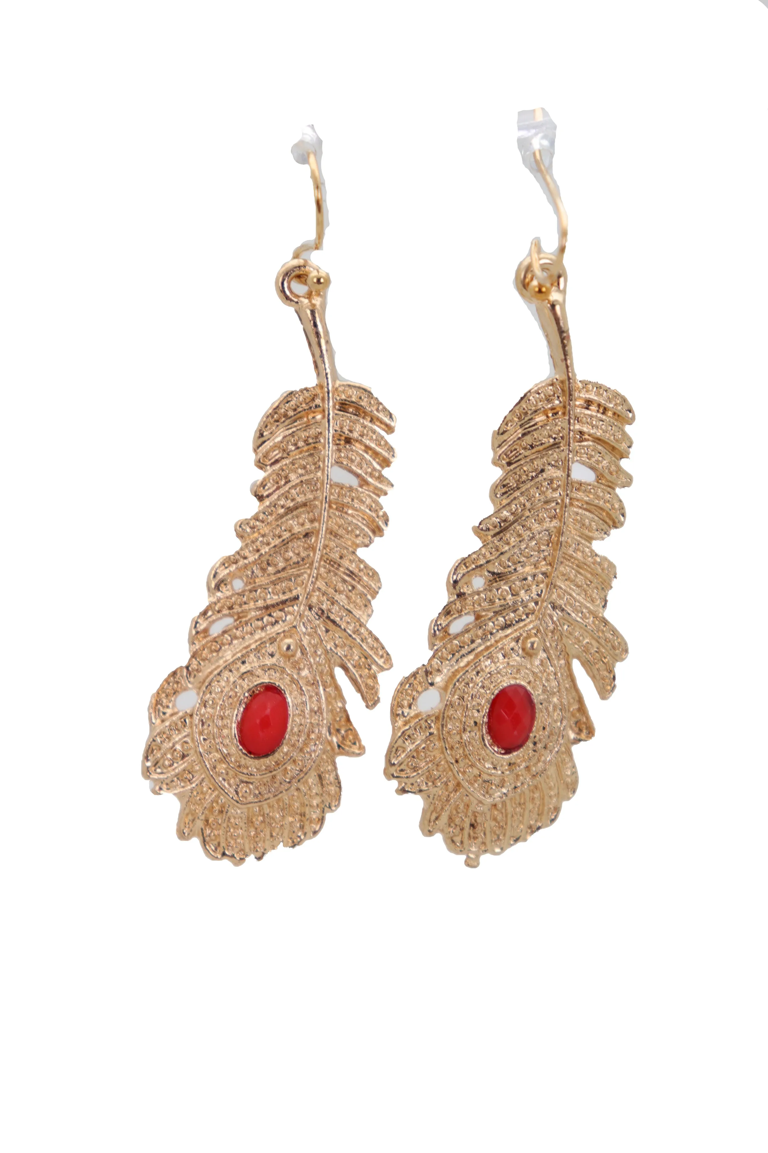 Metal Peacock Feather Dangle Earrings
