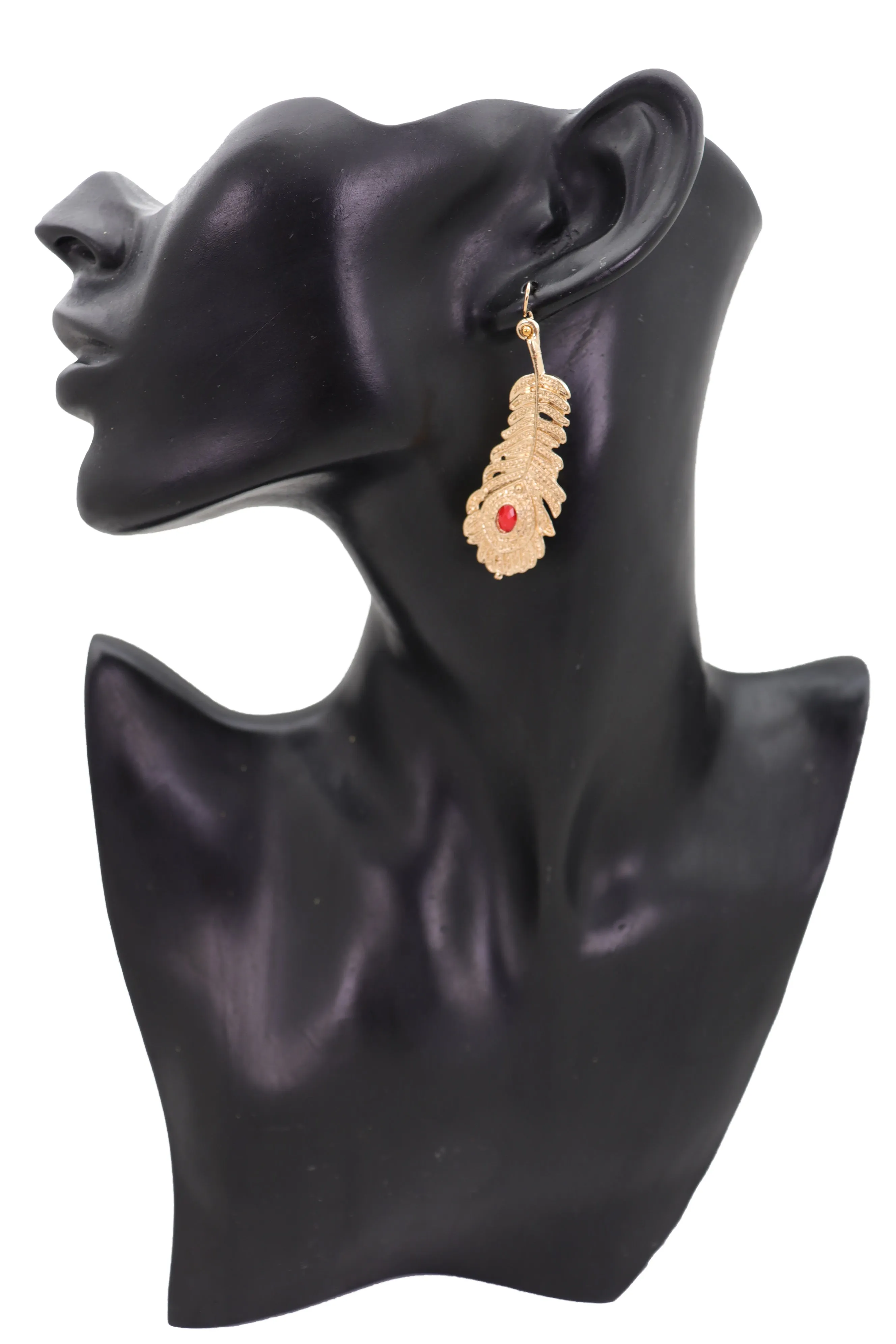 Metal Peacock Feather Dangle Earrings