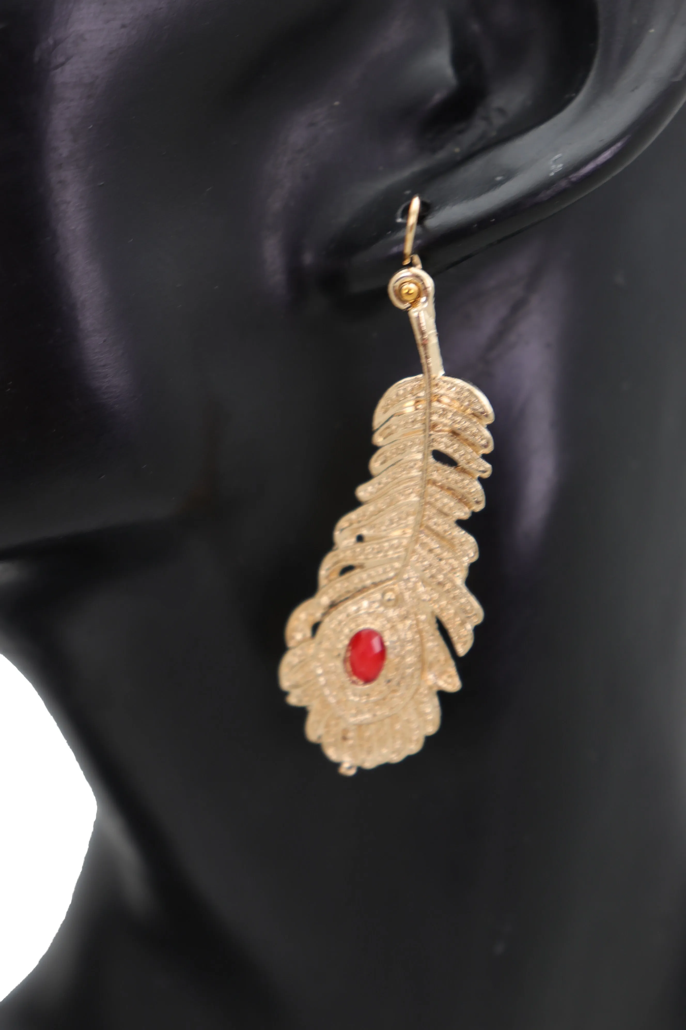 Metal Peacock Feather Dangle Earrings
