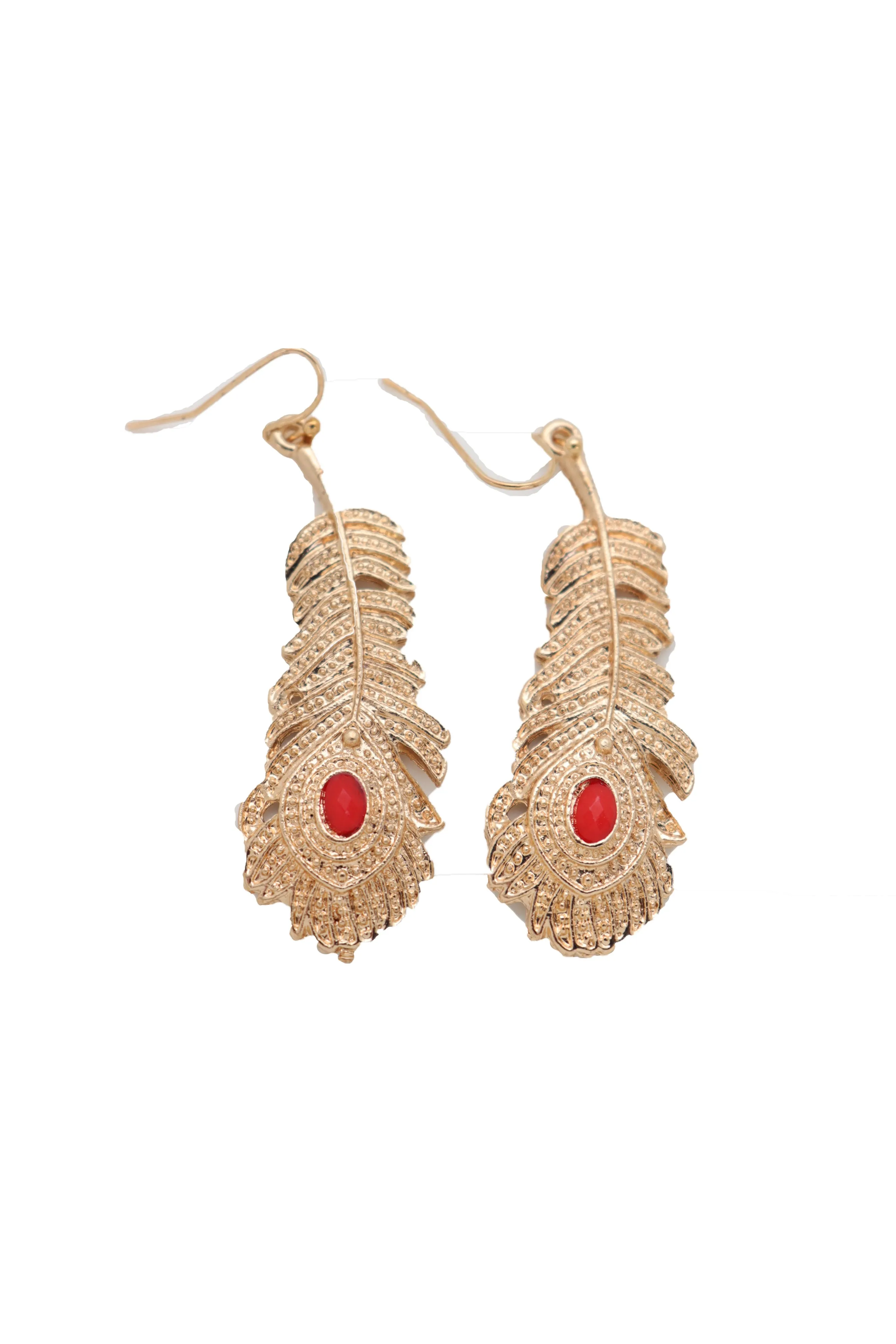 Metal Peacock Feather Dangle Earrings