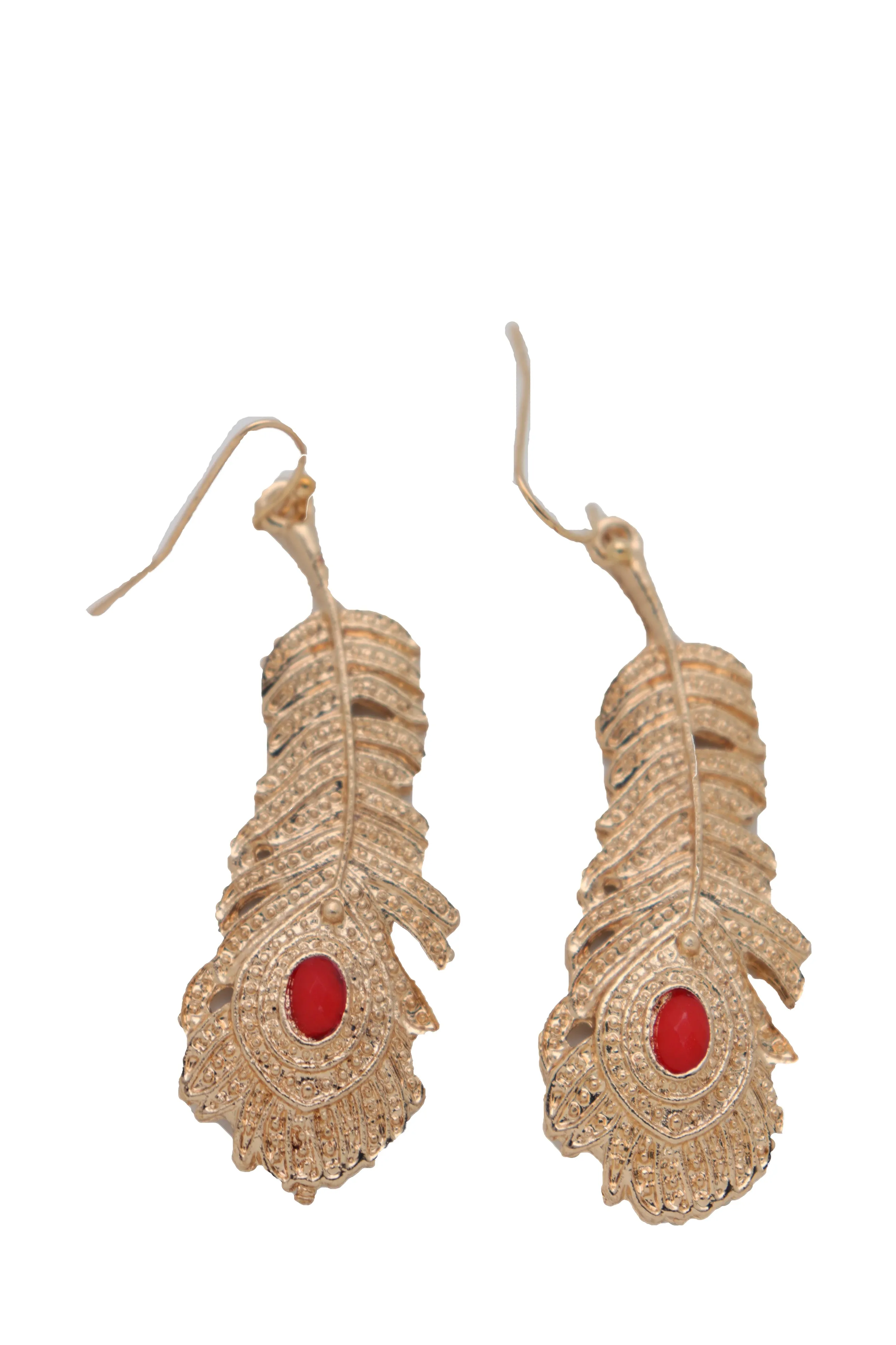 Metal Peacock Feather Dangle Earrings
