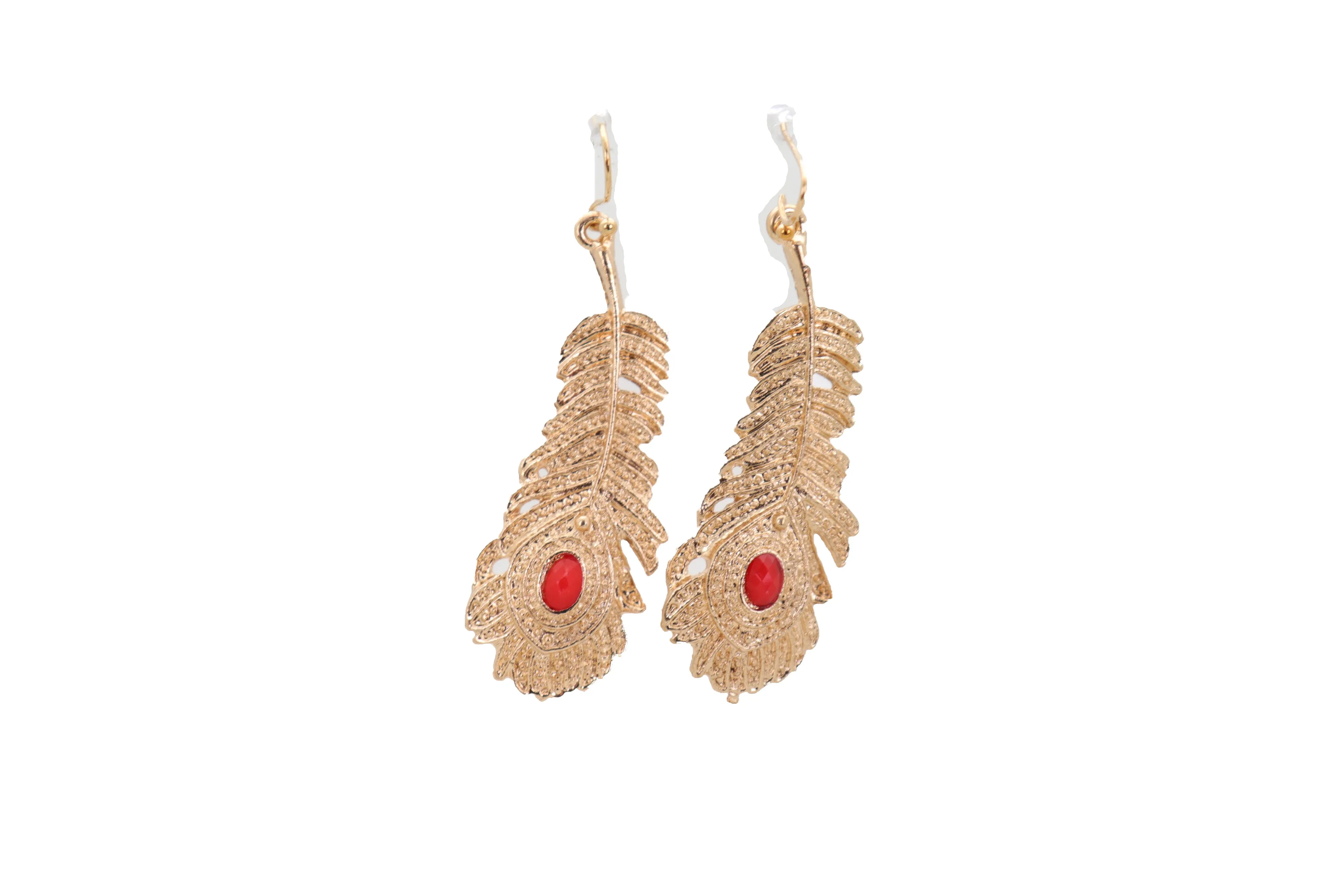 Metal Peacock Feather Dangle Earrings