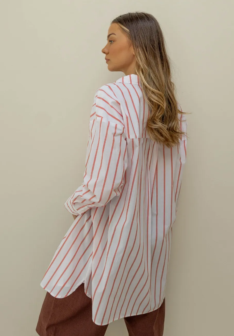 Miann & Co Womens - Bowie Long Sleeve Shirt - Tomato Stripe