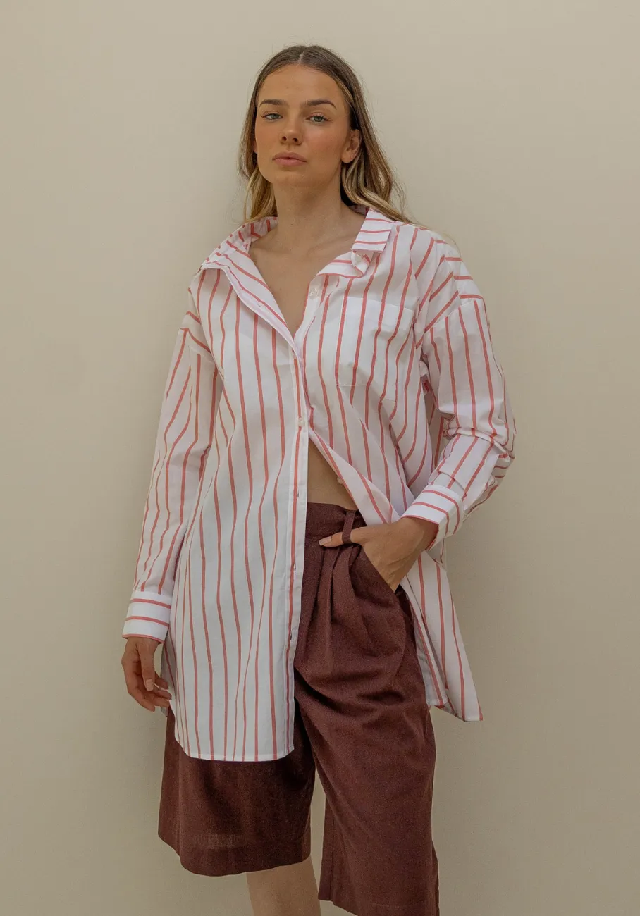 Miann & Co Womens - Bowie Long Sleeve Shirt - Tomato Stripe