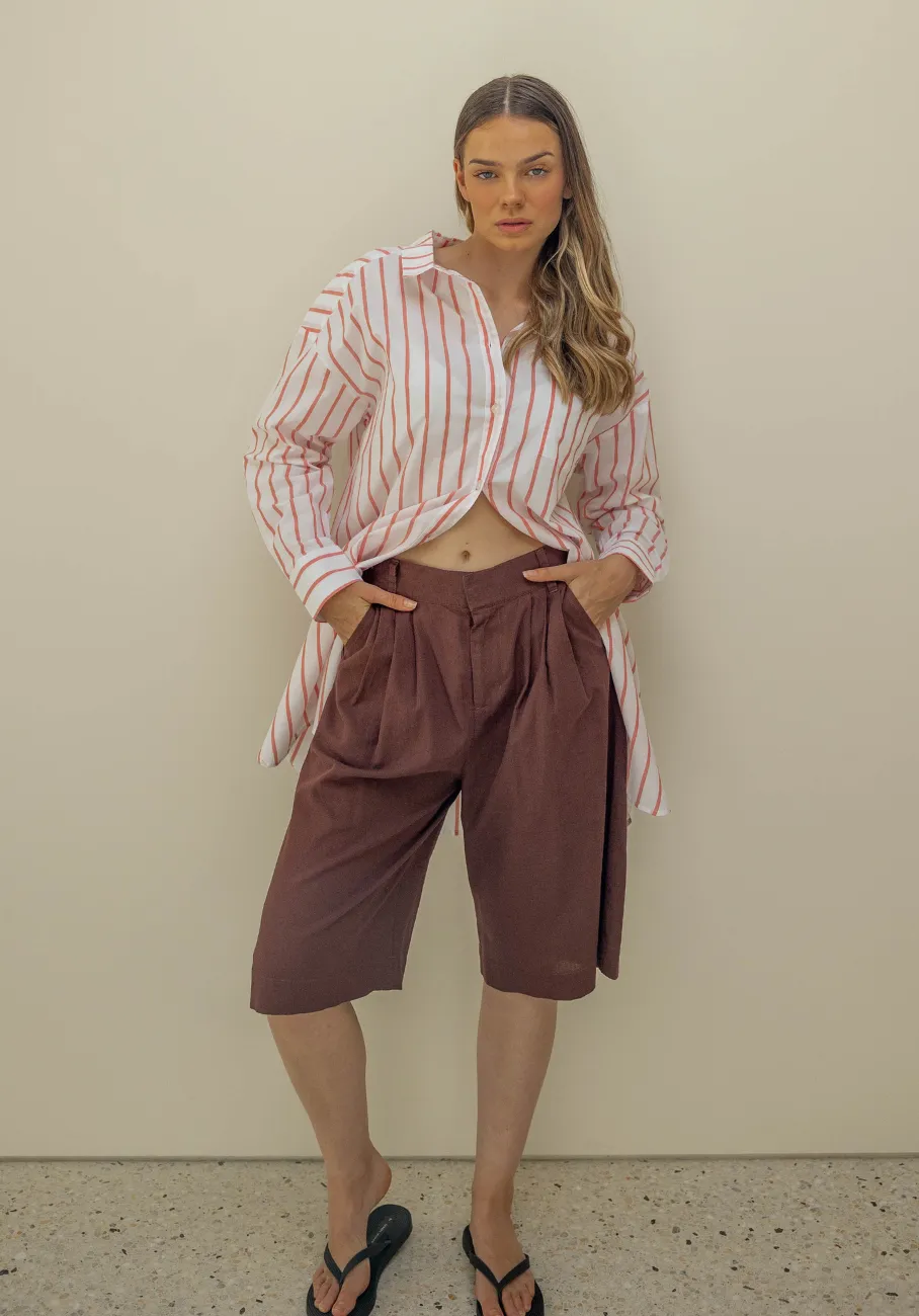 Miann & Co Womens - Bowie Long Sleeve Shirt - Tomato Stripe