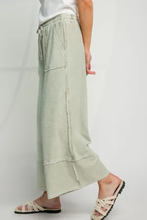Mineral Washed Palazzo Pants - Faded Olive