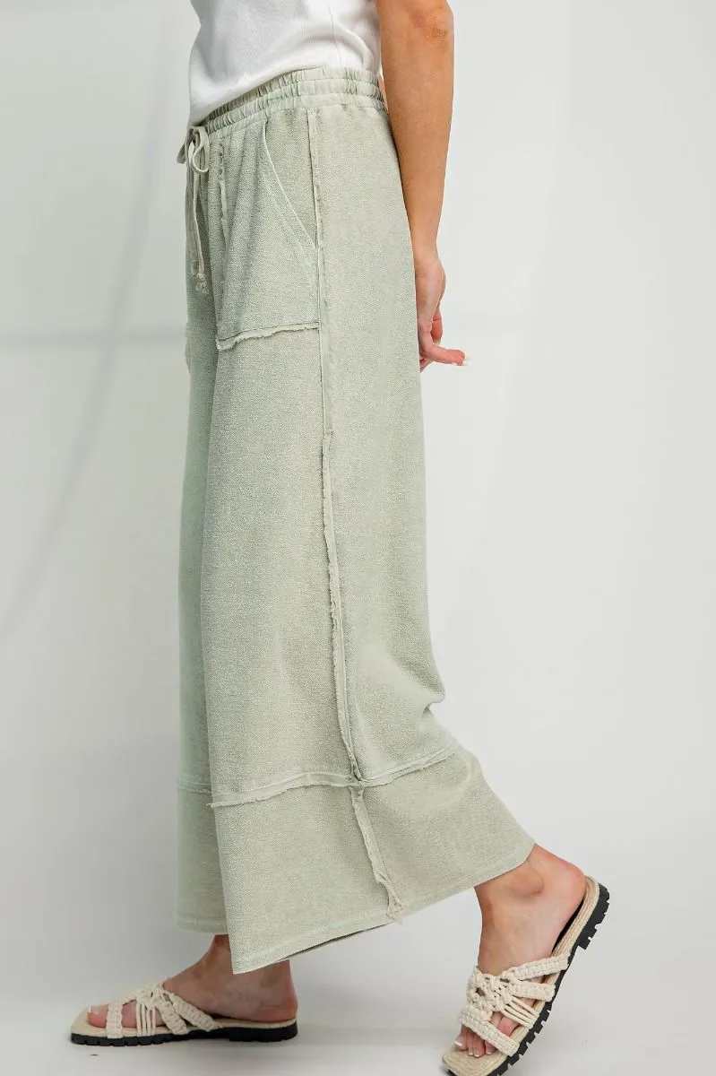 Mineral Washed Palazzo Pants - Faded Olive