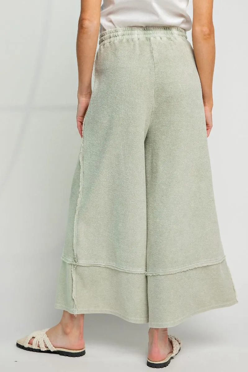 Mineral Washed Palazzo Pants - Faded Olive
