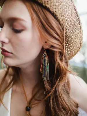 Mixed Bead Feather Dangle Earrings