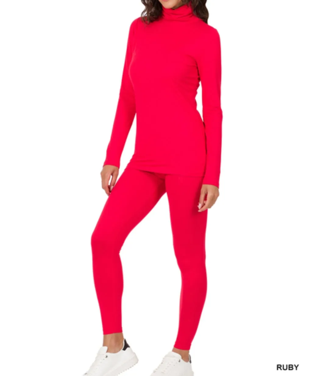 Mock Neck Top & Leggings Set - Various Colors