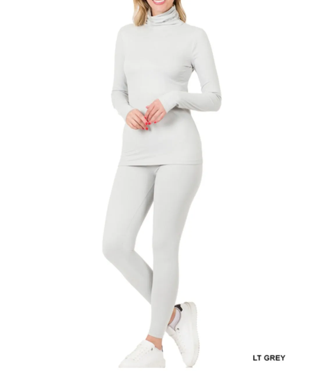 Mock Neck Top & Leggings Set - Various Colors
