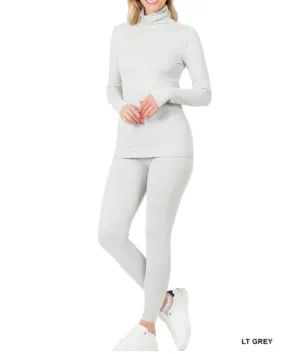 Mock Neck Top & Leggings Set - Various Colors