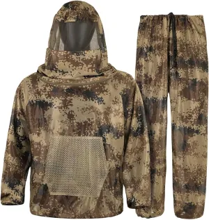 Mosquito Net Suit Camo Hunting Mesh Suit Bug Net Clothing with Hood Outdoor Protection No-See-Ums Garden Camping