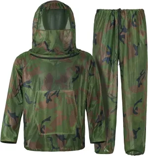Mosquito Net Suit Camo Hunting Mesh Suit Bug Net Clothing with Hood Outdoor Protection No-See-Ums Garden Camping