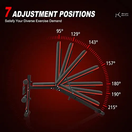 naspaluro Weight Bench Adjustable, Full Body Exercise Folding Fitness Workout Bench with 7 Positions, Exercise Bench for Weight Lifting & Sit Up Abdominal Supine Board Flat Home Gym