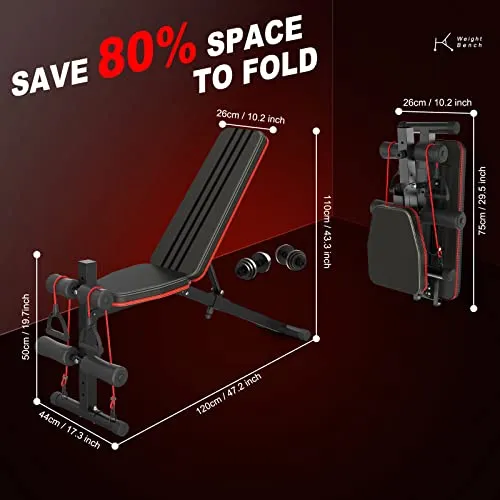 naspaluro Weight Bench Adjustable, Full Body Exercise Folding Fitness Workout Bench with 7 Positions, Exercise Bench for Weight Lifting & Sit Up Abdominal Supine Board Flat Home Gym