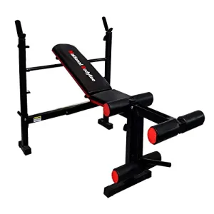 National Bodyline Adjustable Weight Bench Full Body Workout, Foldable Inclined Decline Flat Strength Training Fitness with Leg Curl & Extension (Silver) - Max Weight Capacity on Crutches: 400 LB