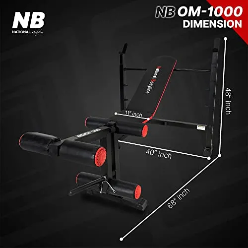 National Bodyline Adjustable Weight Bench Full Body Workout, Foldable Inclined Decline Flat Strength Training Fitness with Leg Curl & Extension (Silver) - Max Weight Capacity on Crutches: 400 LB