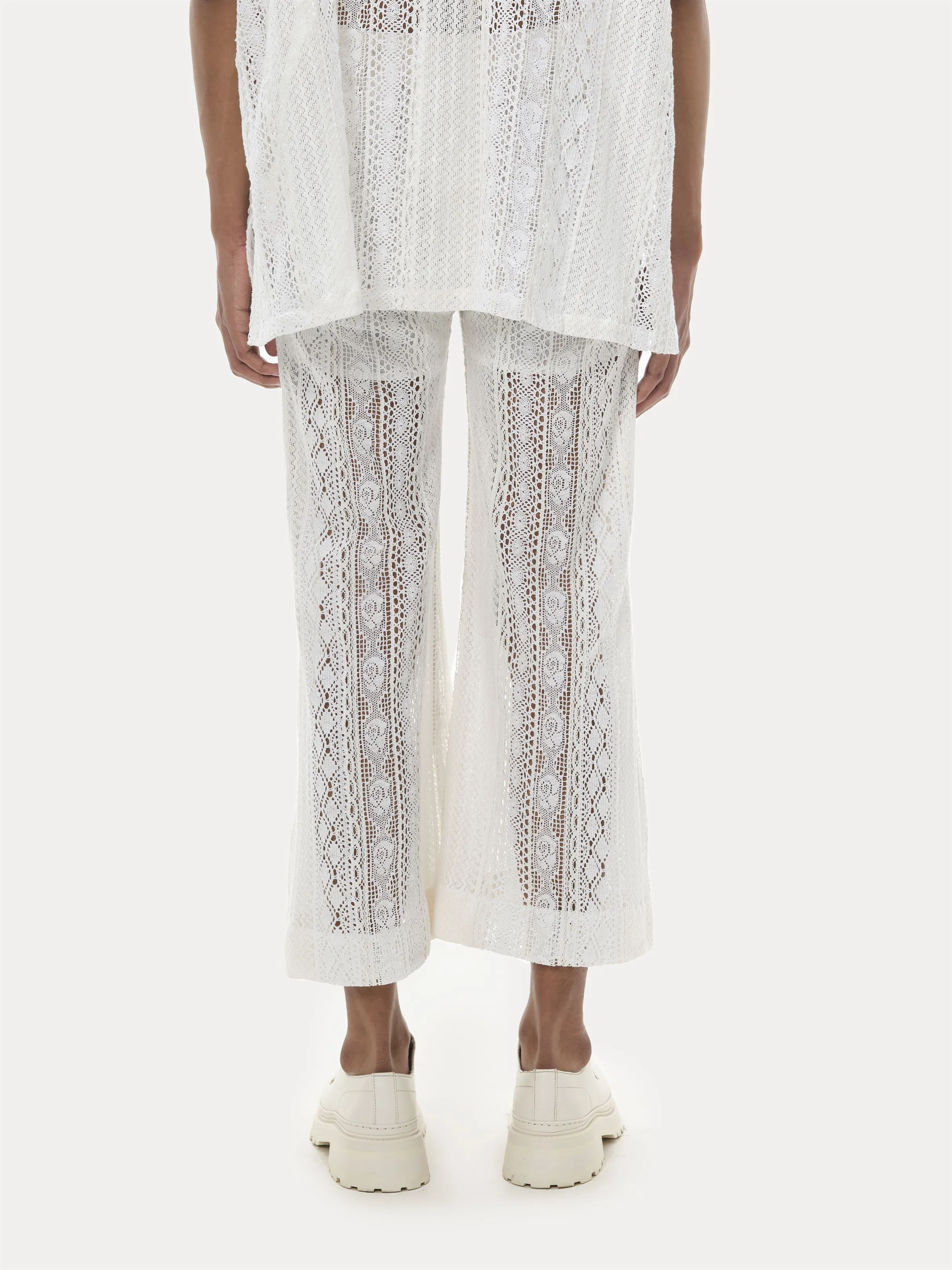 Naushad Ali I Lace flare pants,White Signature Spring Summer 2025 Cotton lace White NA SS24 M28P