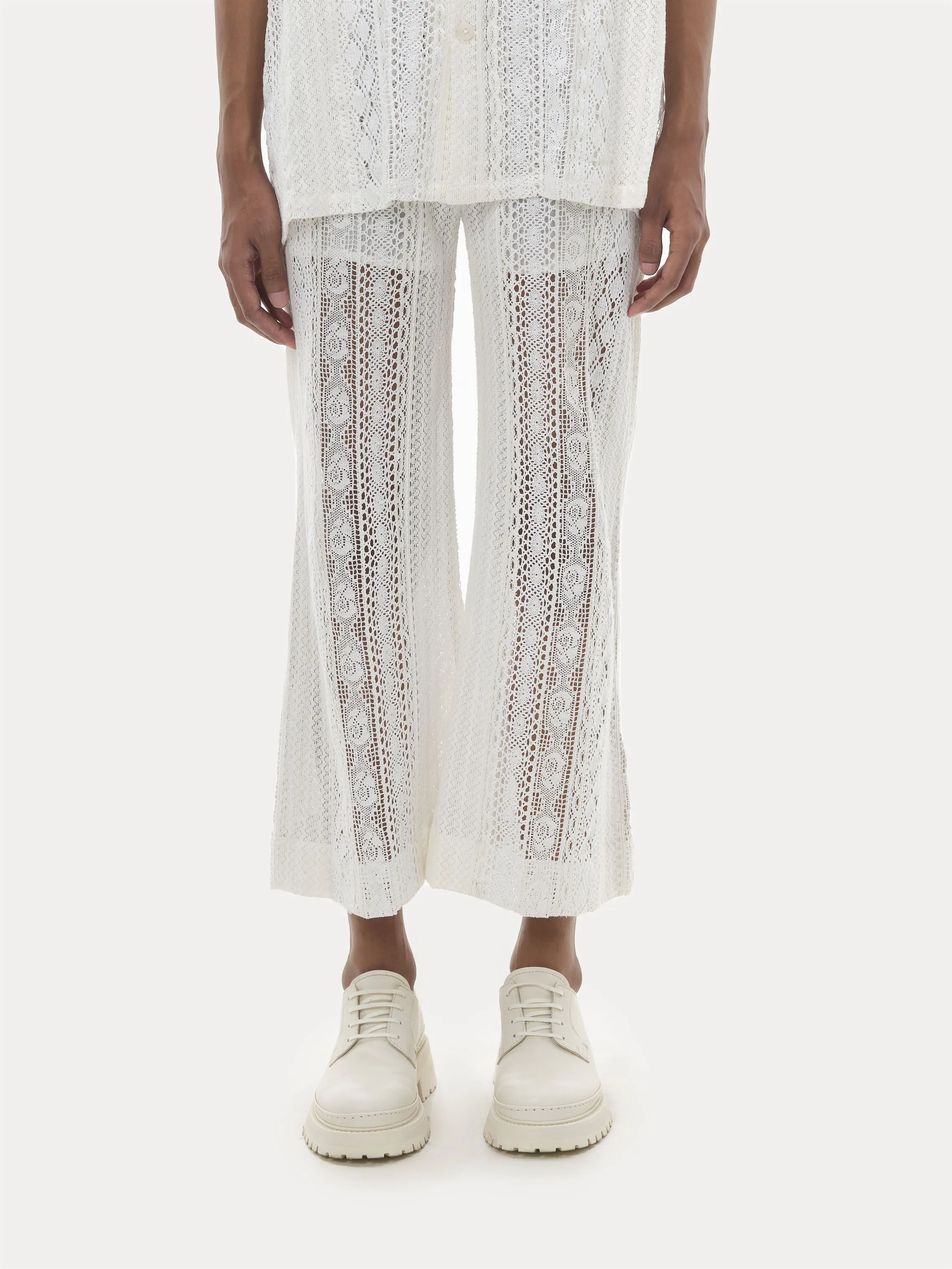Naushad Ali I Lace flare pants,White Signature Spring Summer 2025 Cotton lace White NA SS24 M28P