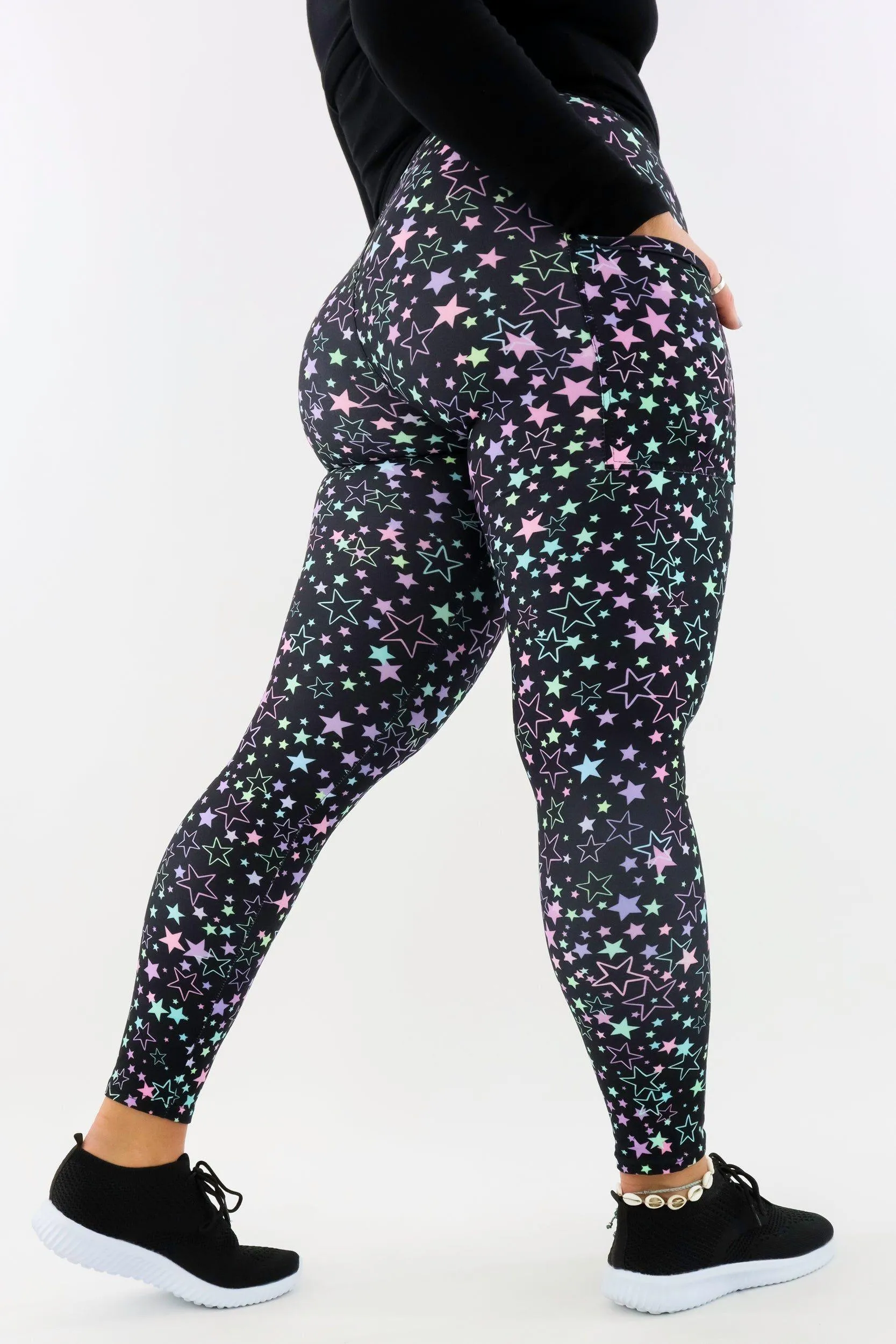 Neon Stars - Casual - Regular Full Leggings - Pockets