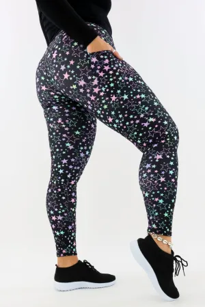 Neon Stars - Casual - Regular Full Leggings - Pockets