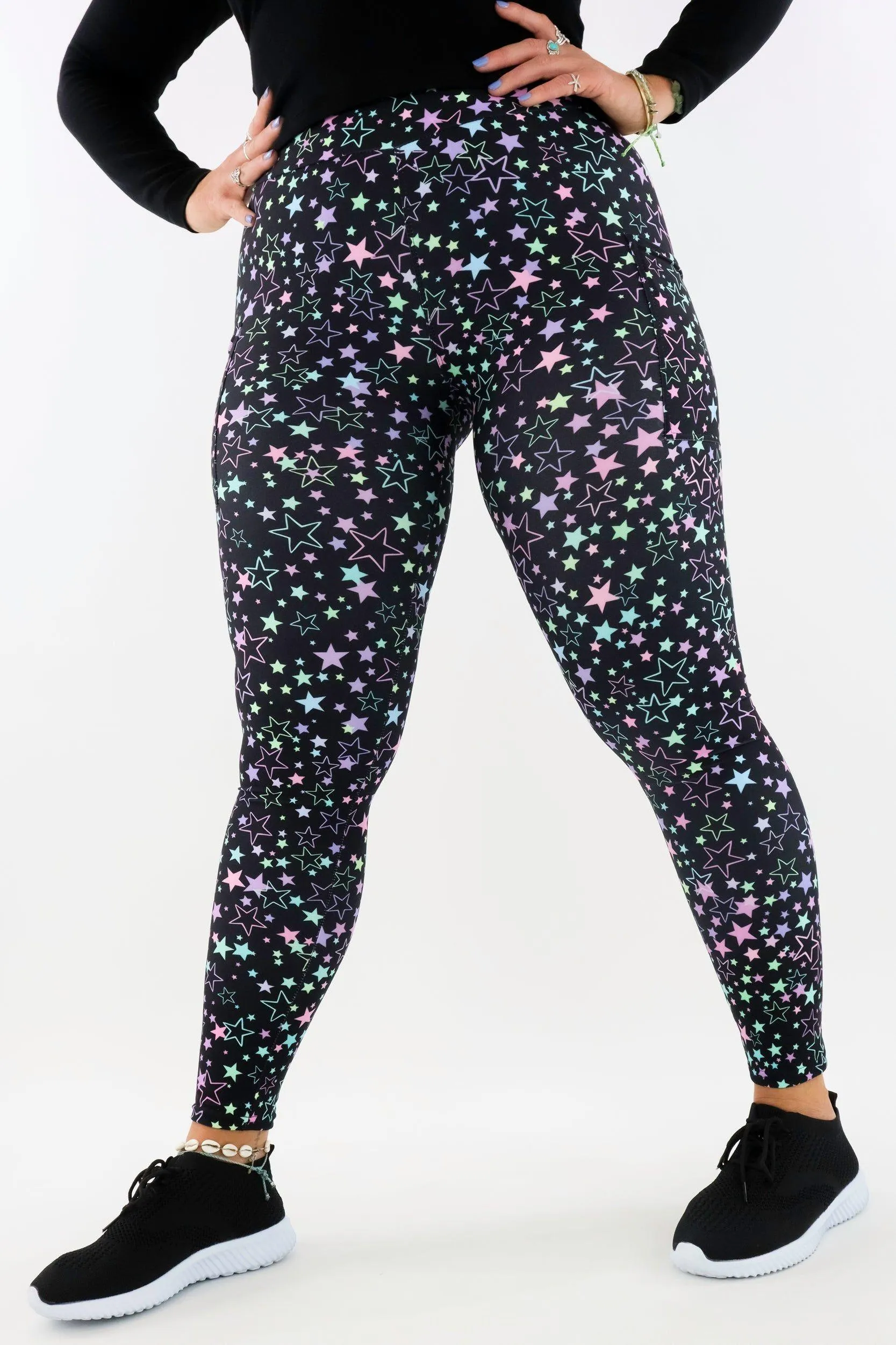 Neon Stars - Casual - Regular Full Leggings - Pockets