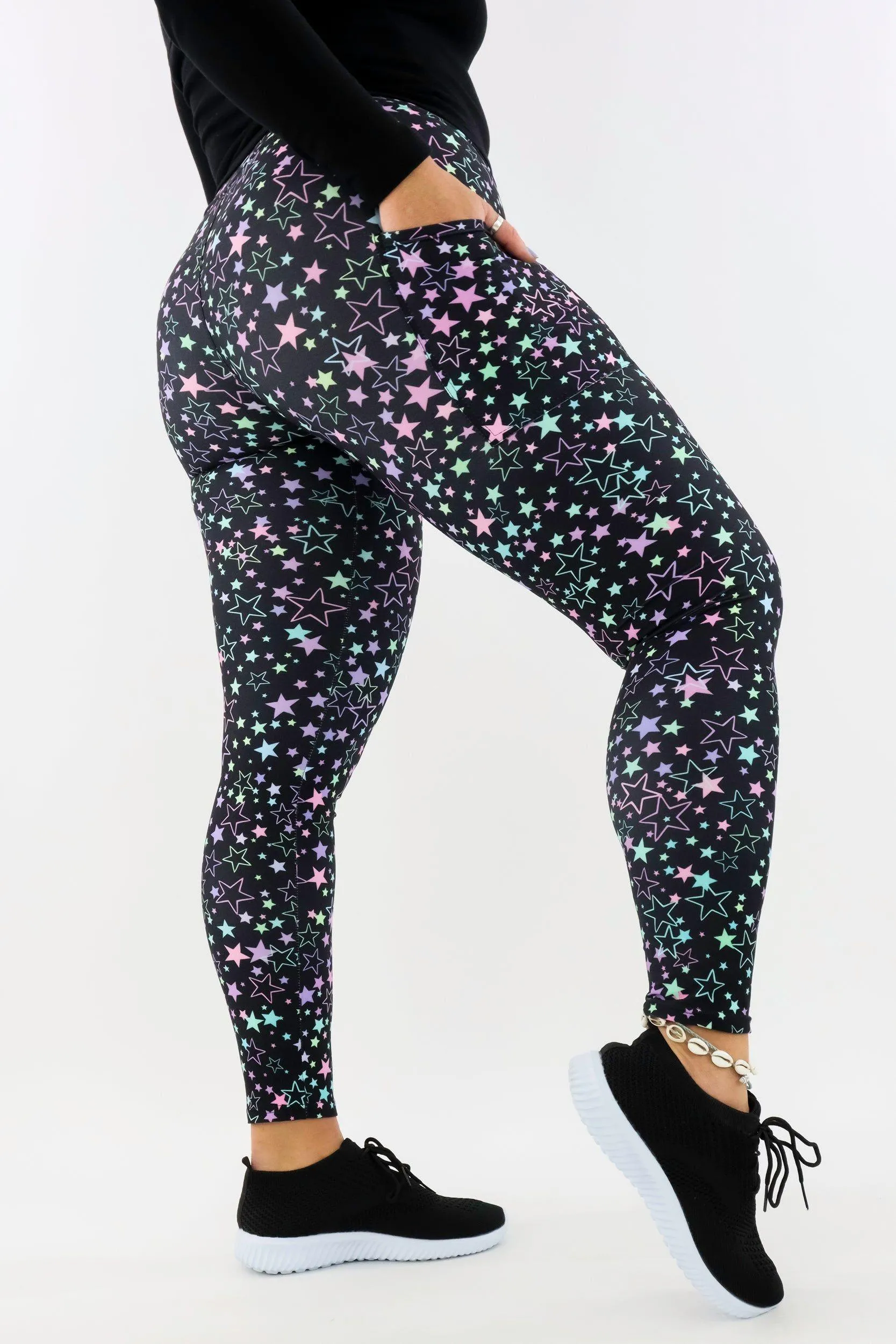 Neon Stars - Casual - Regular Full Leggings - Pockets