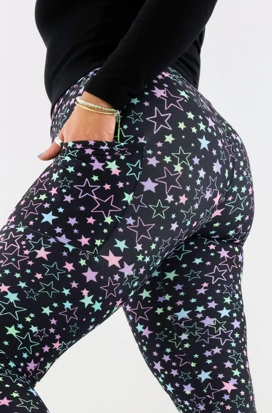 Neon Stars - Casual - Regular Full Leggings - Pockets