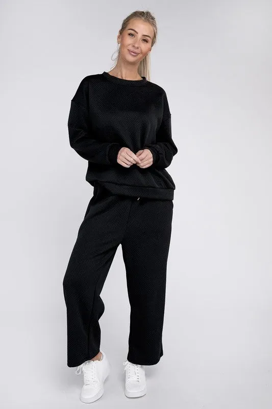 Nuvi Apparel Textured Fabric Top and Pants Casual Set