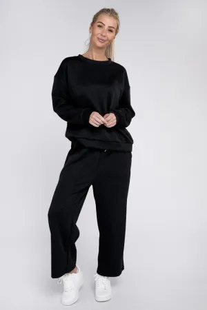Nuvi Apparel Textured Fabric Top and Pants Casual Set