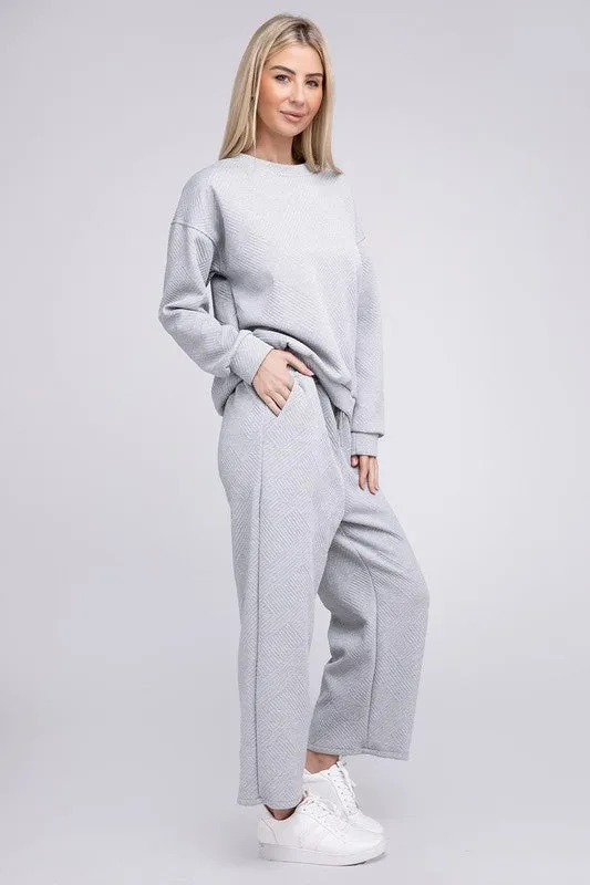 Nuvi Apparel Textured Fabric Top and Pants Casual Set