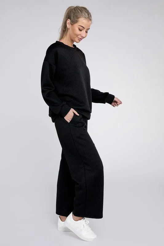 Nuvi Apparel Textured Fabric Top and Pants Casual Set