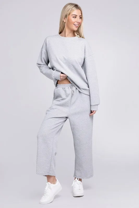 Nuvi Apparel Textured Fabric Top and Pants Casual Set