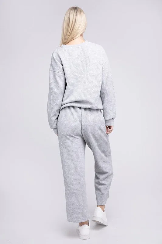 Nuvi Apparel Textured Fabric Top and Pants Casual Set