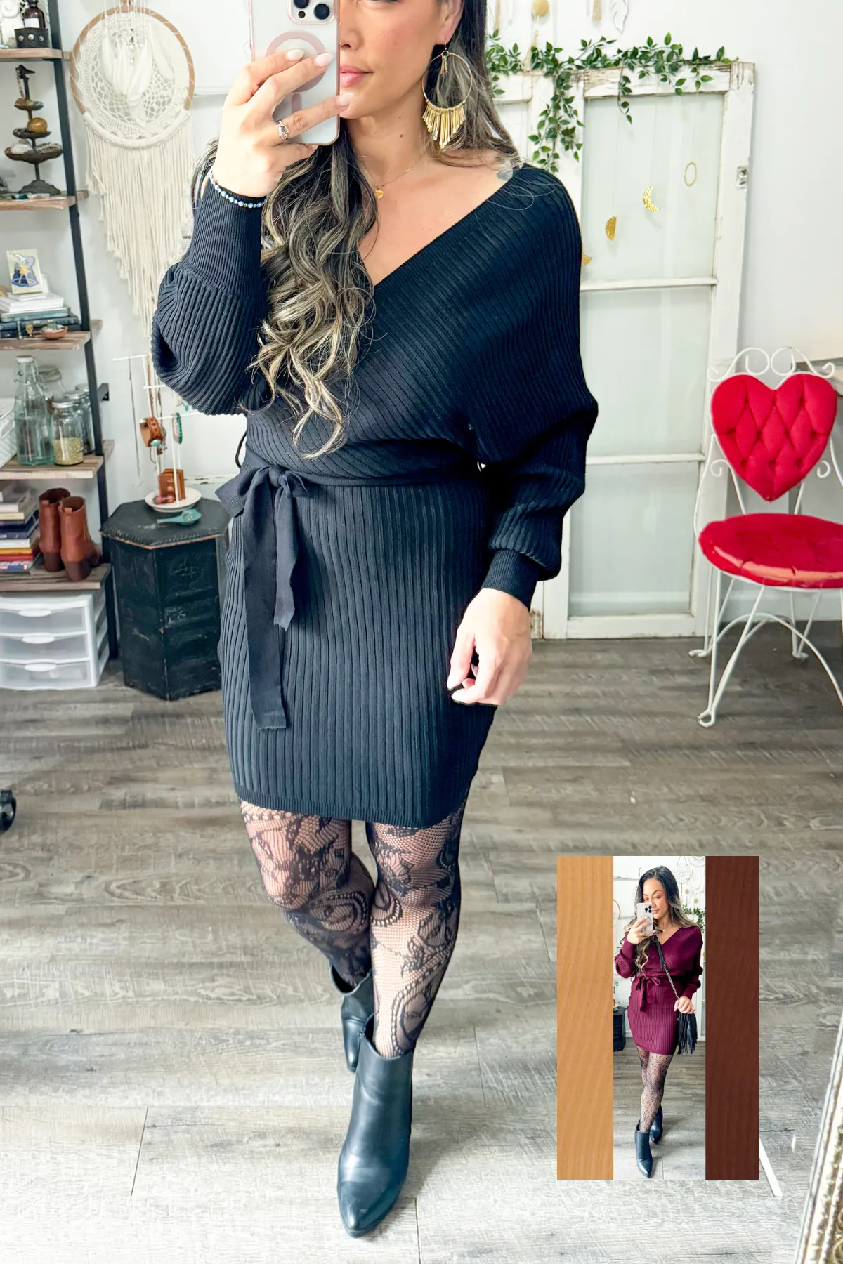 Off Shoulder Wrap Belted Ribbed Knit Dress