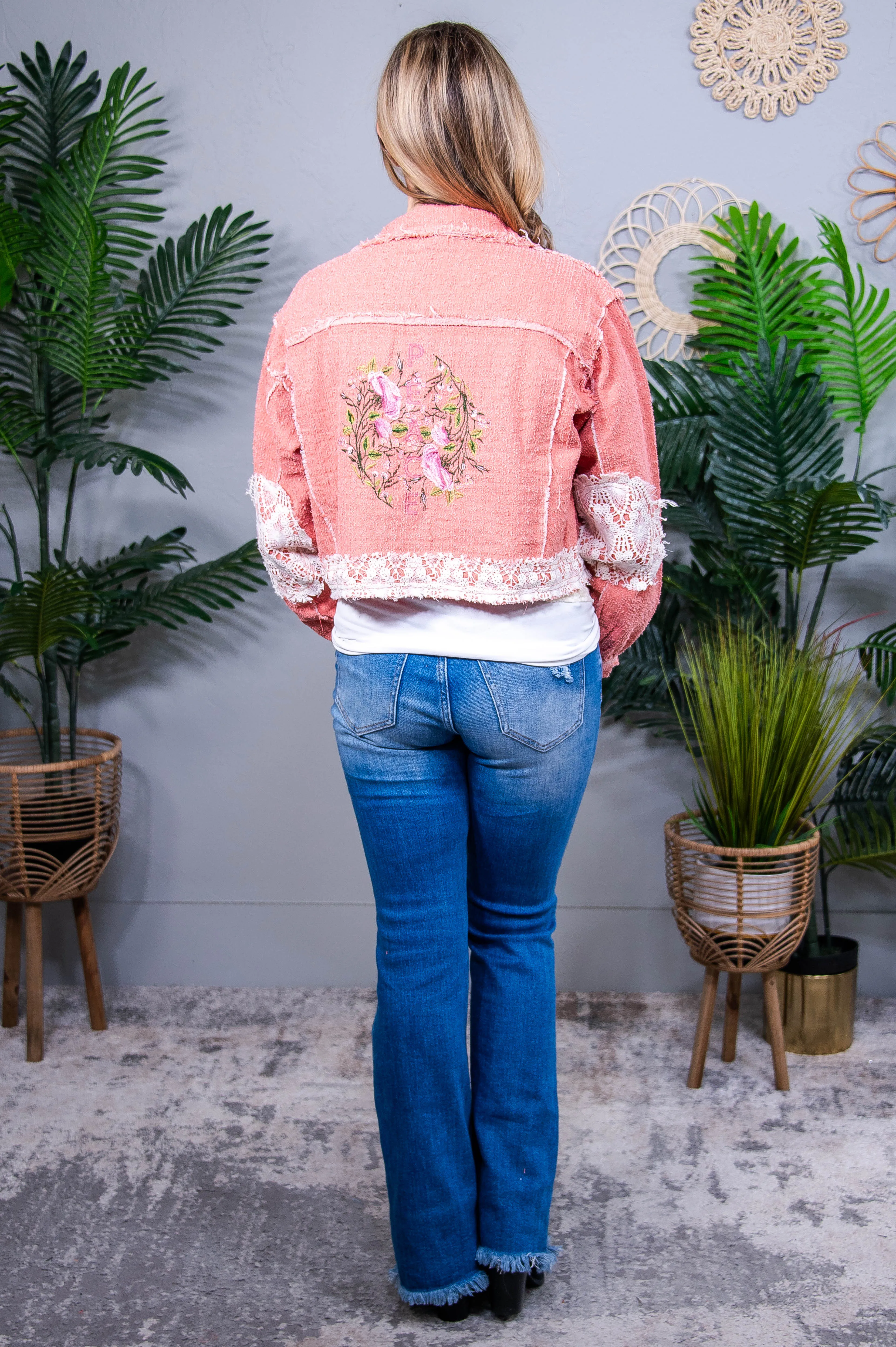 Outdoor Adventurer Pink Crocheted/Embroidered Jacket