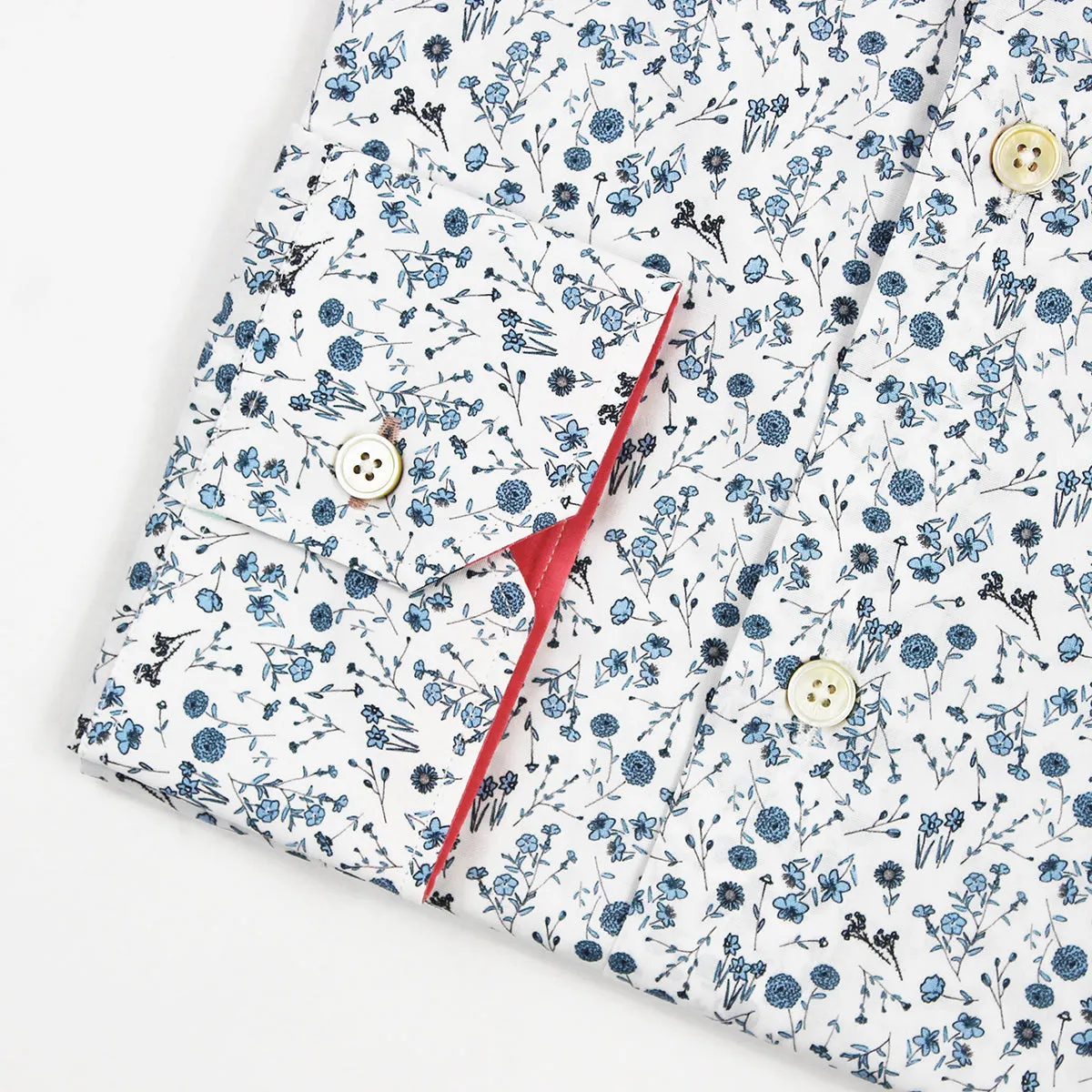 Paul Smith - Tailored 'Artist Stripe' Cuff Floral Shirt in White