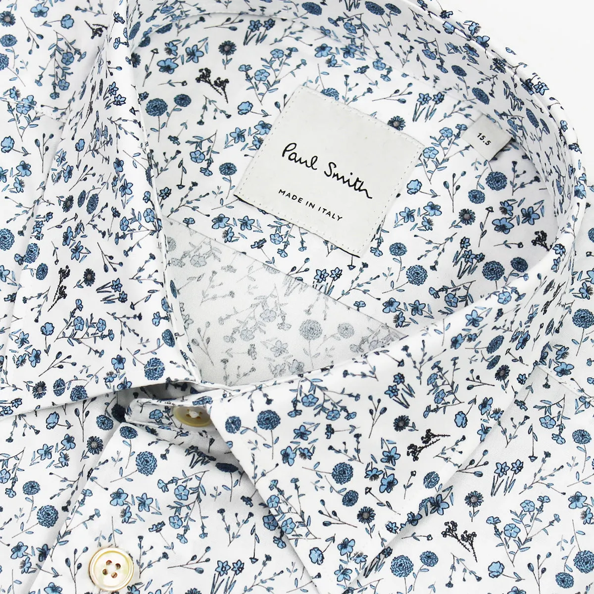 Paul Smith - Tailored 'Artist Stripe' Cuff Floral Shirt in White