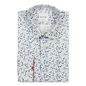 Paul Smith - Tailored 'Artist Stripe' Cuff Floral Shirt in White