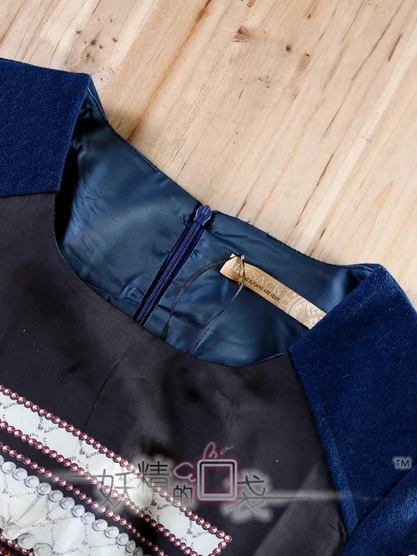pearl sleeves retro wool dress