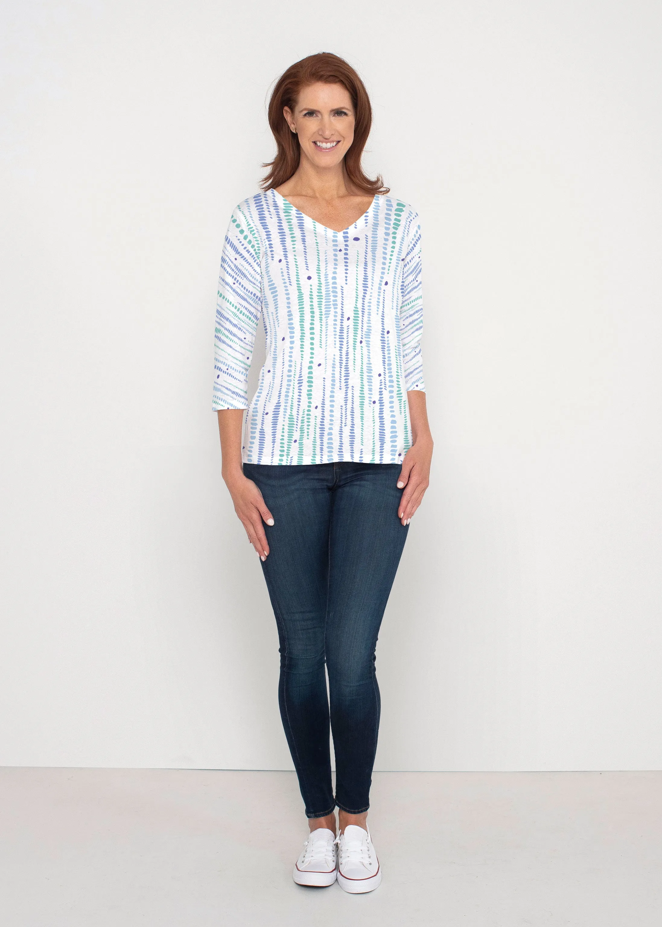 Pebble Dots (7922) ~ Signature 3/4 Sleeve V-Neck Top