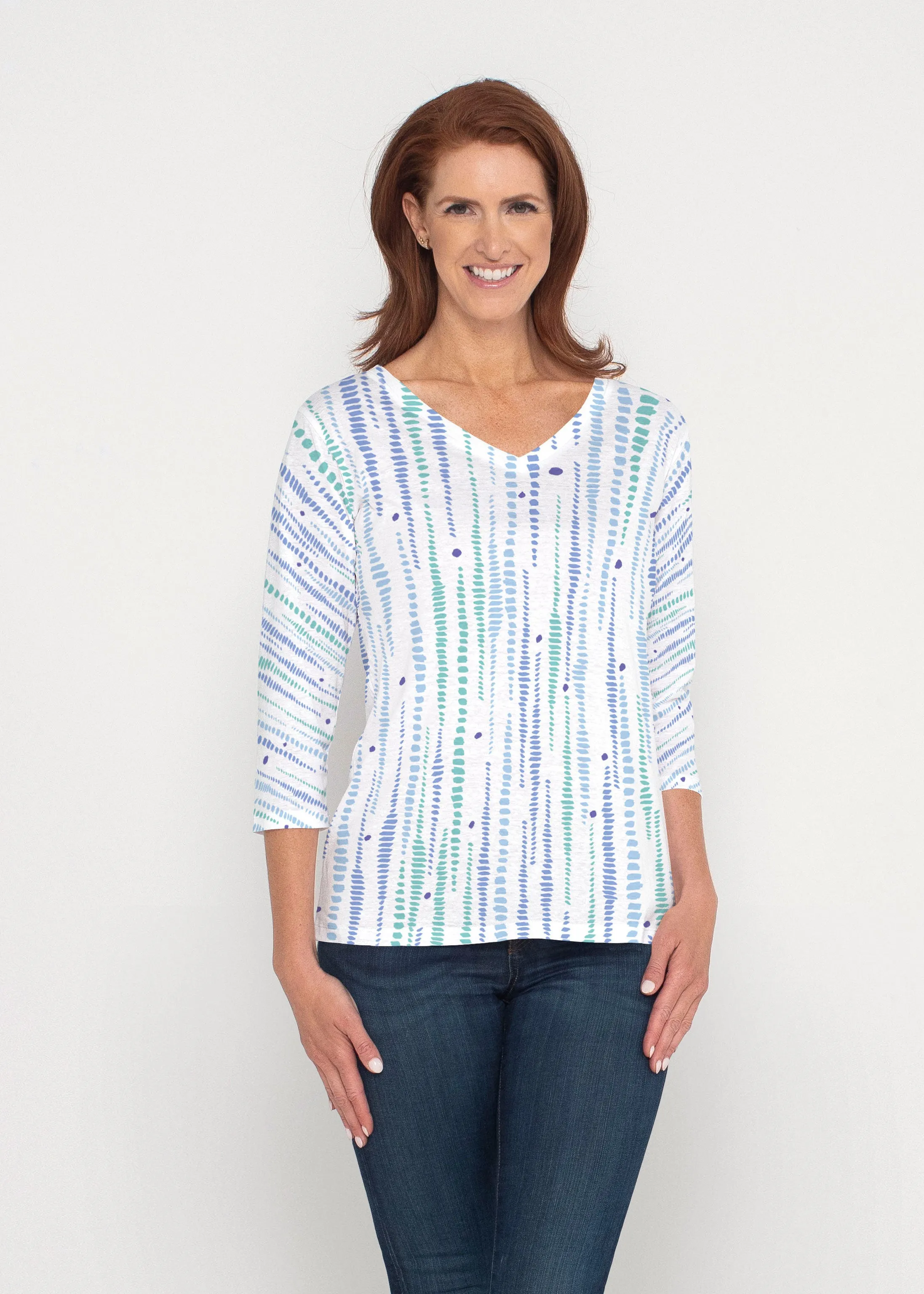 Pebble Dots (7922) ~ Signature 3/4 Sleeve V-Neck Top