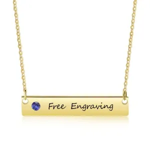 Personalized Stainless Steel Necklace with Engrave Name Plate & Custom Birthstone Pendant, Anniversary Gift